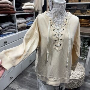 Aerie Cream Lace-Up Sweatshirt